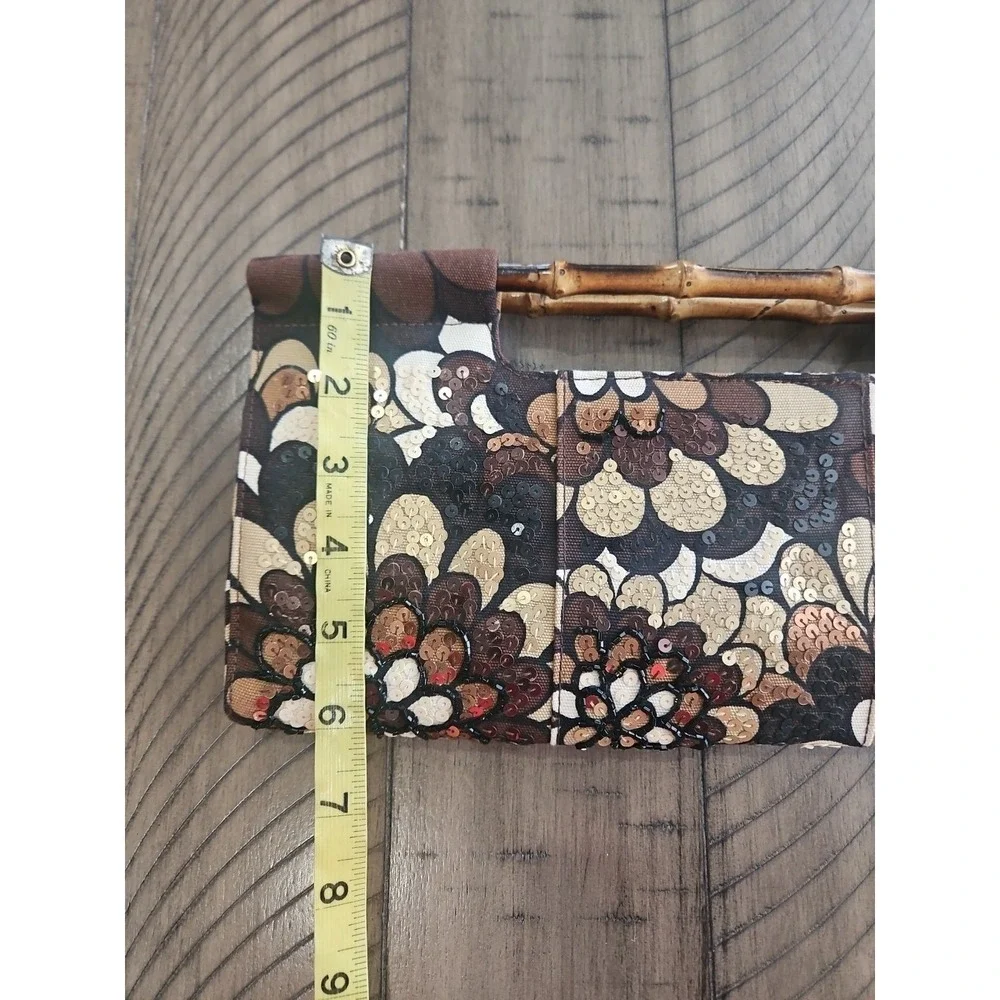 The Limited Handbag Neutral Sequin Floral Clutch Bamboo Handles Mod Chic Coastal - Picture 16 of 16